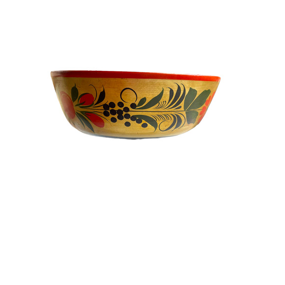 Vintage USSR Soviet Union Hand painted Wooden Floral Folk Art Lacquer w/Sticker - Picture 3 of 7